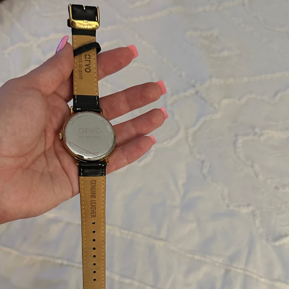 Arvo Gold-Tone Minimalist Watch with Black Leather Strap unisex - Picture 7 of 7
